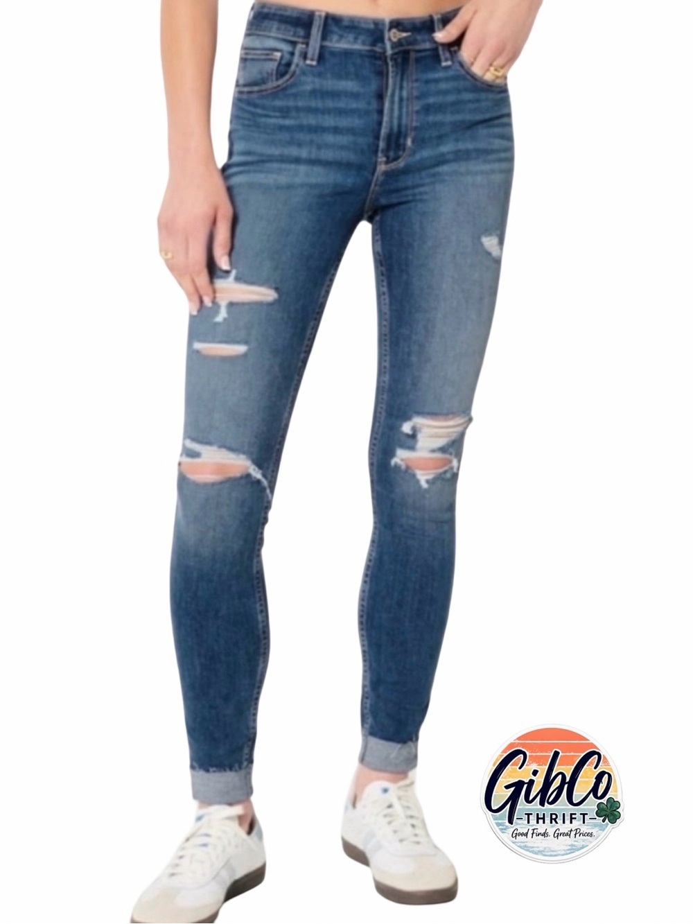 Hollister - Size 28x30 7R - High Rise Skinny Frayed Distressed Ankle Jeans